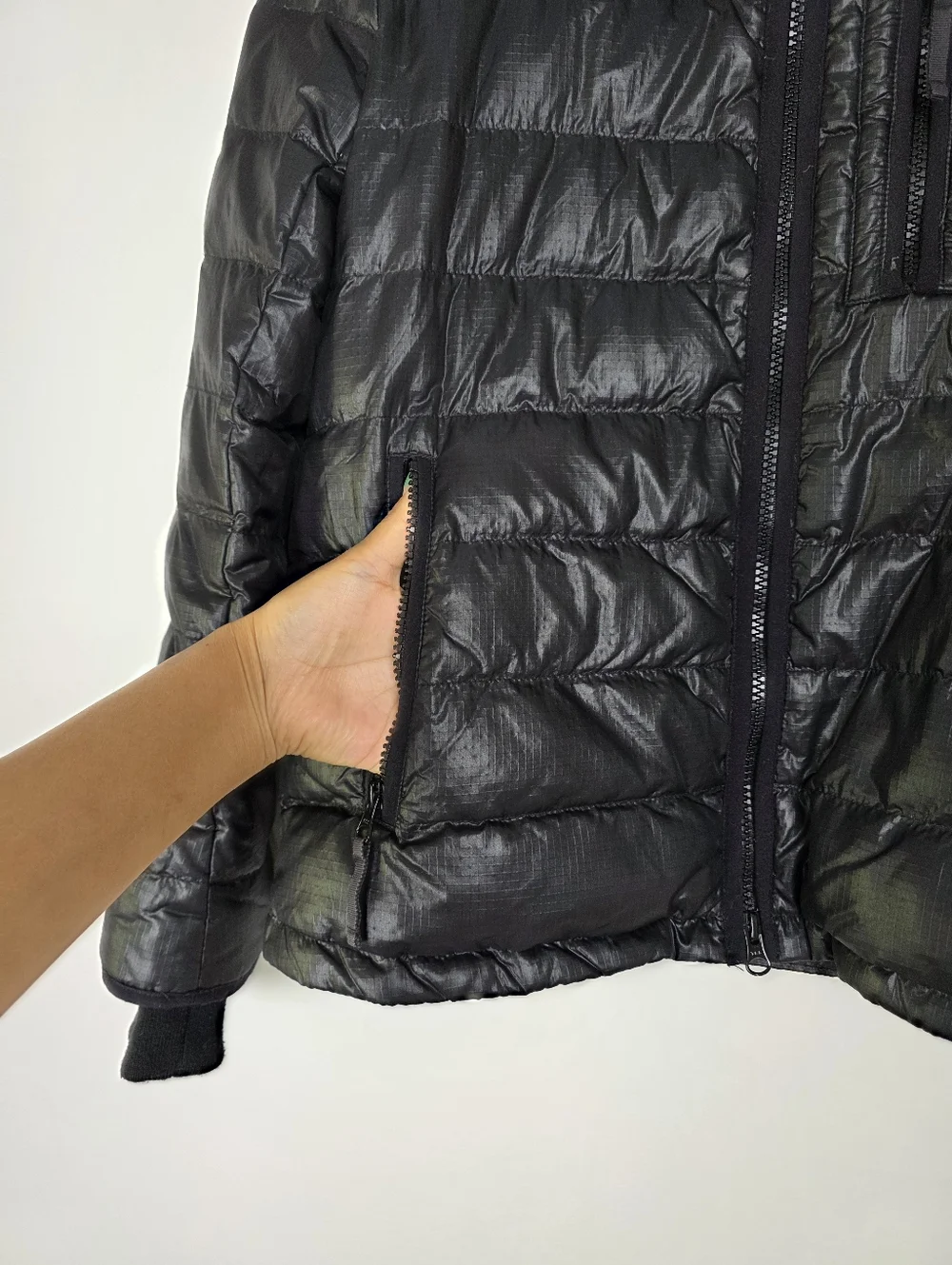 J. Crew Nylon Goose Down Puffer Jacket Black Full‎ Zip Outdoor Hike Size Small